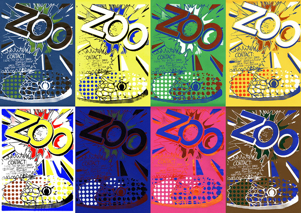 Experimental screen printed zoo posters
